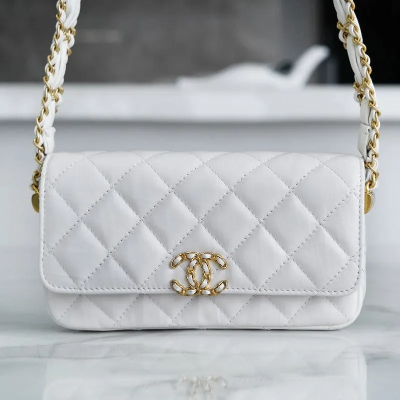 Chanel Bags 19 Classic Flap Bag 18 White Bodin Calfskin Gold Hardware - Certified Pre-Owned Luxury