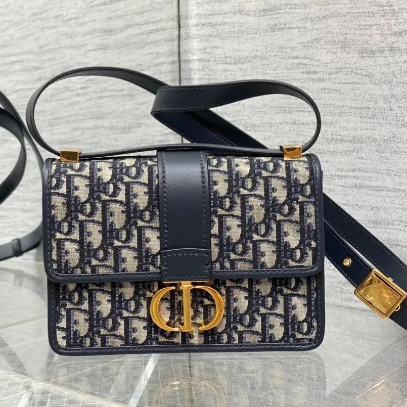 Dior Bags 30 Montaigne 21Cm Blue Oblique Embroidery - Certified Pre-Owned Luxury