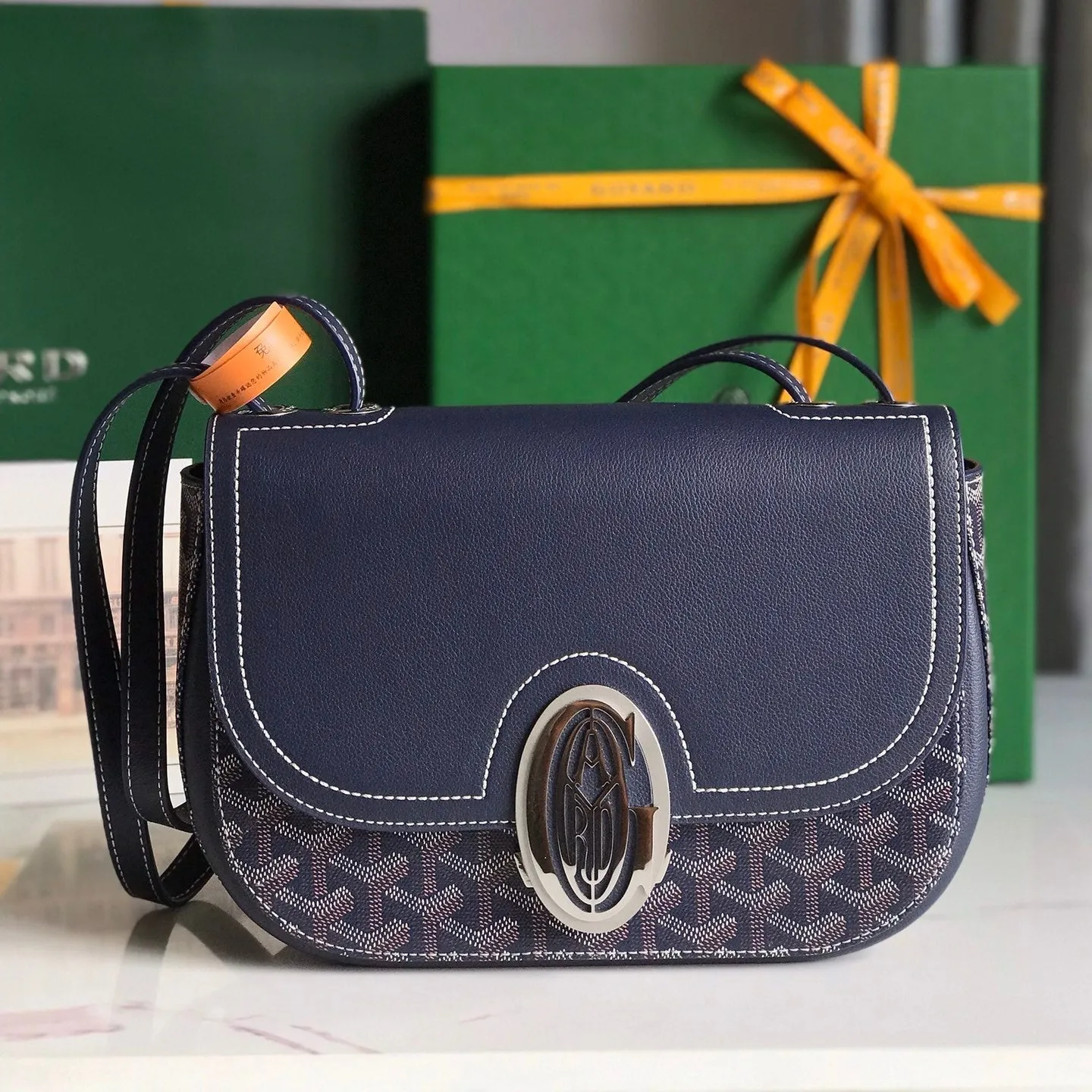 Goyard Bags 233 Bag 25 In Navy Blue Calfskin And Goyardine Canvas - Certified Pre-Owned Luxury