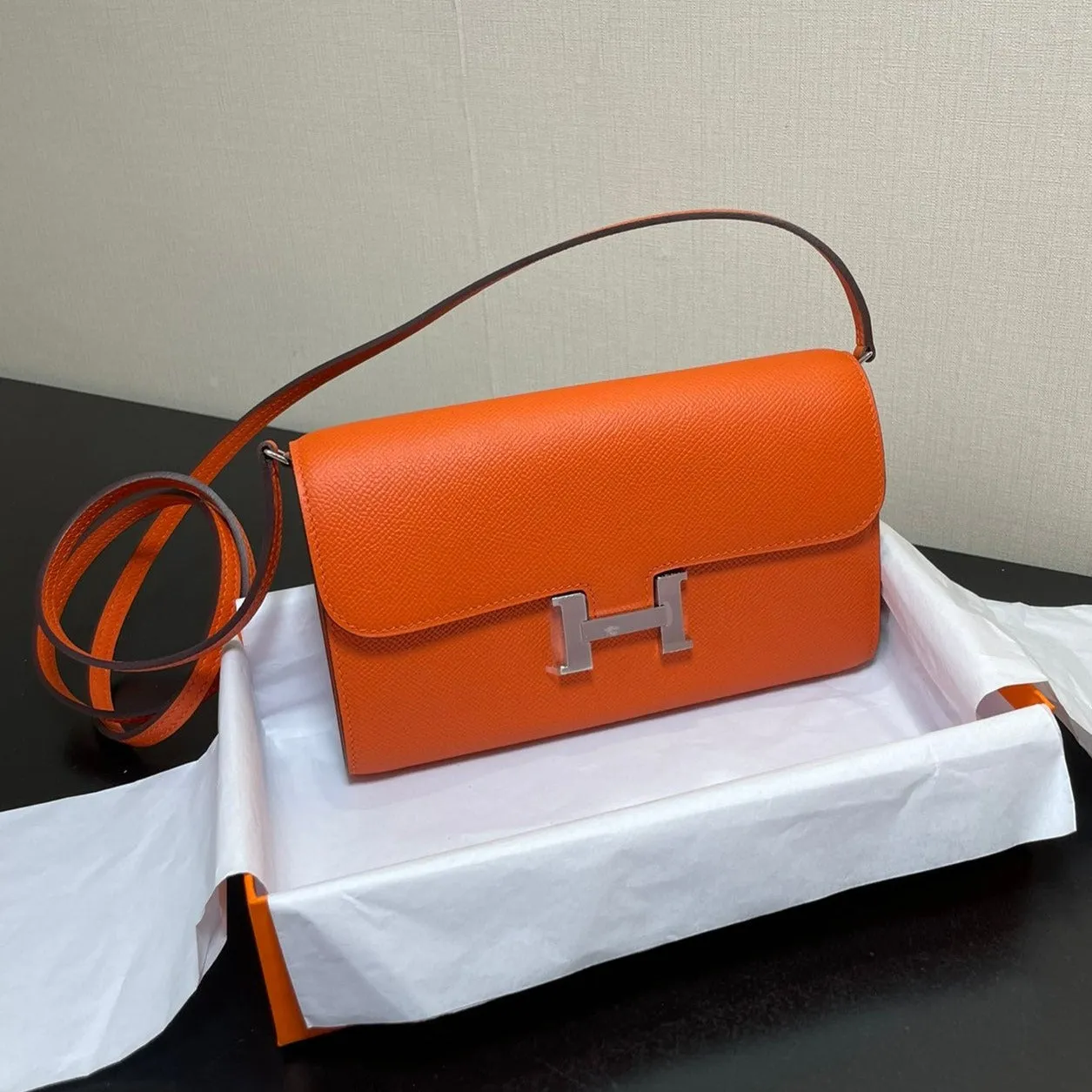 Hermes Bags CONSTANCE TO GO 20.5 ORANGE EPSOM SILVER HARDWARE - Certified Pre-Owned Luxury
