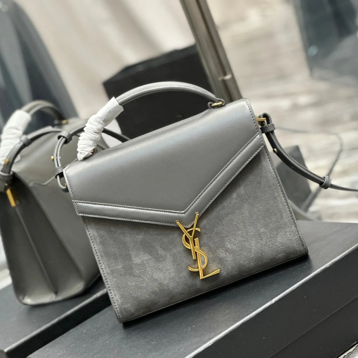 YSL Bags CASSANDRA 24.5 BLACK SUEDE CALFSKIN - Certified Pre-Owned Luxury