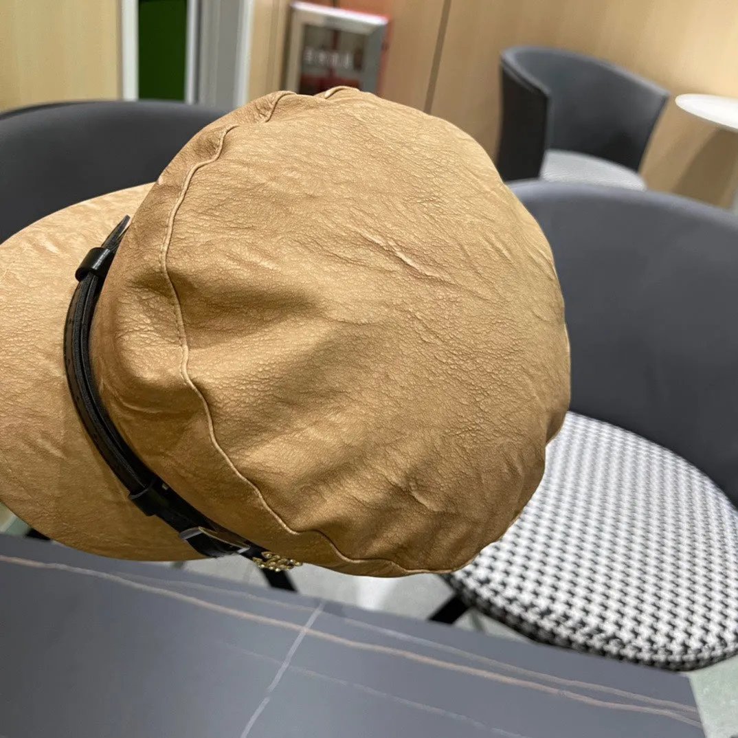 Baker Boy Cap In Peanut Brown Calfskin 420948 view 2