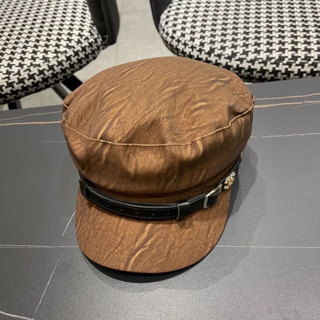 Baker Boy Cap In Pecan Brown Calfskin 420947 view 4