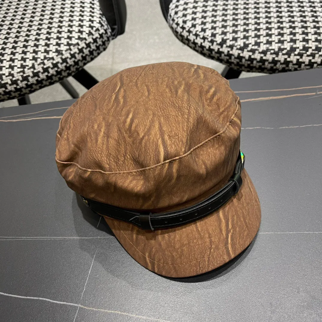 Baker Boy Cap In Pecan Brown Calfskin 420947 view 5