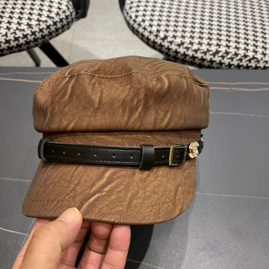 Baker Boy Cap In Pecan Brown Calfskin 420947 view 6