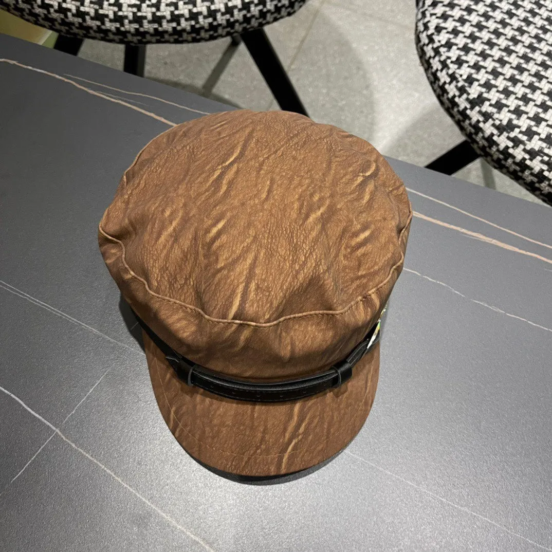 Baker Boy Cap In Pecan Brown Calfskin 420947 view 8