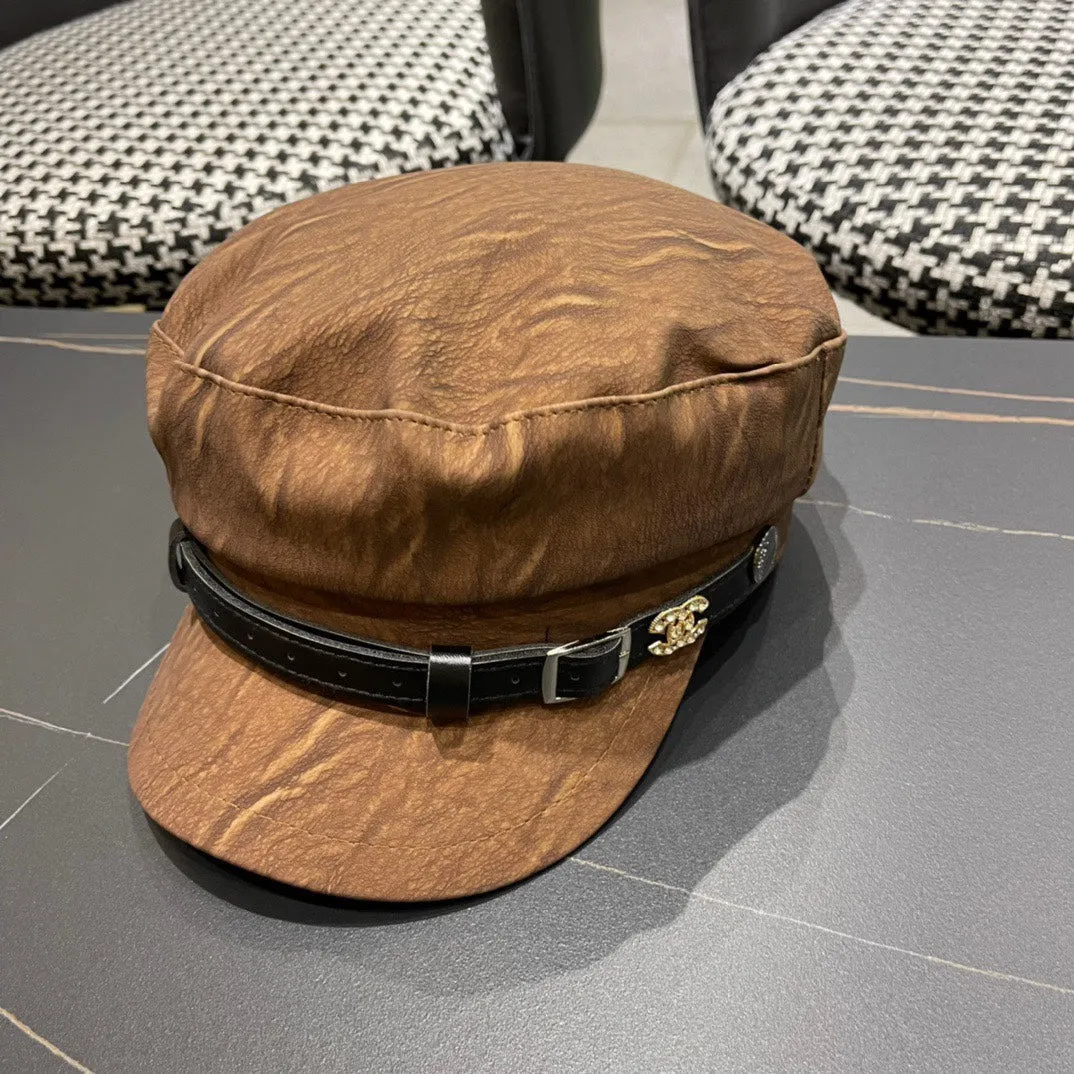 Caps & Hats Baker Boy Cap In Pecan Brown Calfskin 420947 - Certified Pre-Owned Luxury