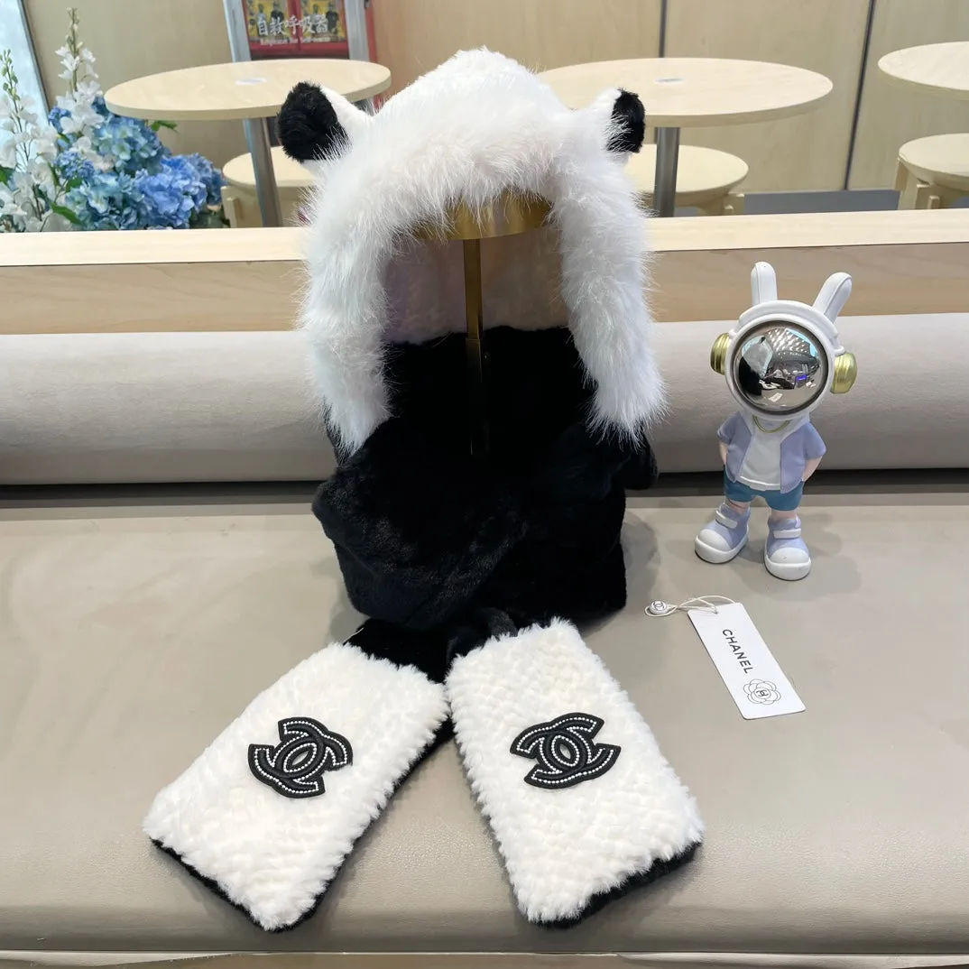 Balaclava Hat In Black Mix White Fleece 422216 - Main View