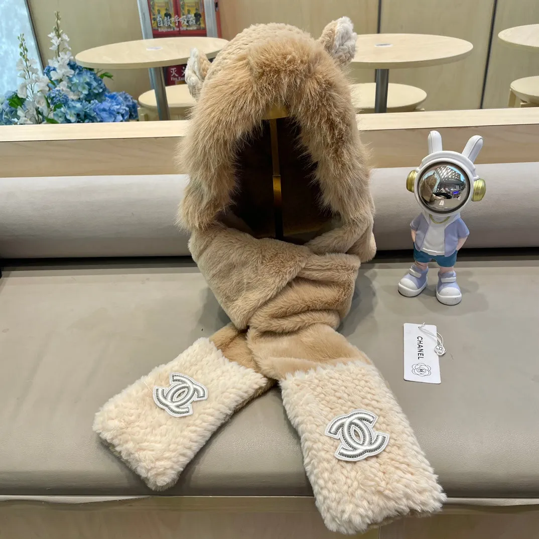 Balaclava Hat In Camel Beige Mix White Fleece 422215 - Main View