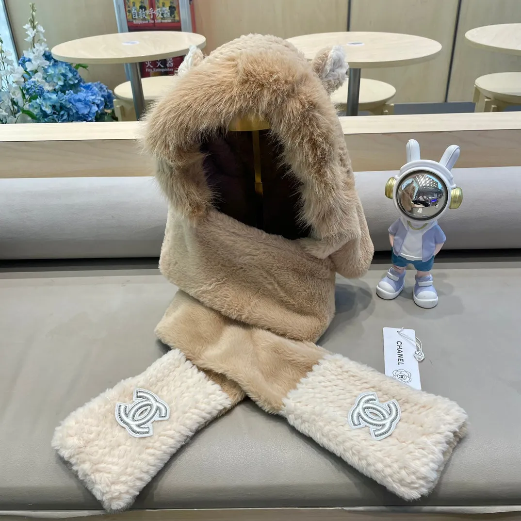 Balaclava Hat In Camel Beige Mix White Fleece 422215 view 2