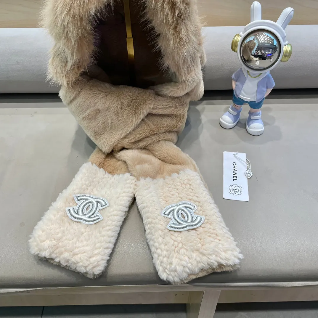 Balaclava Hat In Camel Beige Mix White Fleece 422215 view 4