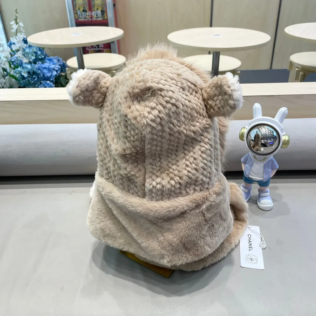 Balaclava Hat In Camel Beige Mix White Fleece 422215 view 5