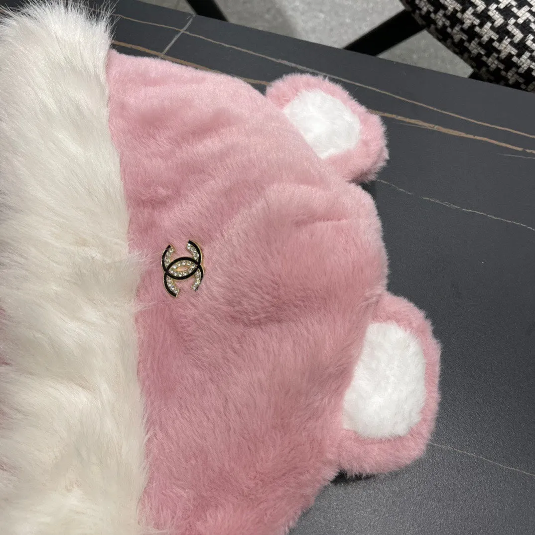 Beanie Hat In Baby Pink Fleece And Wool 433164 - Main View