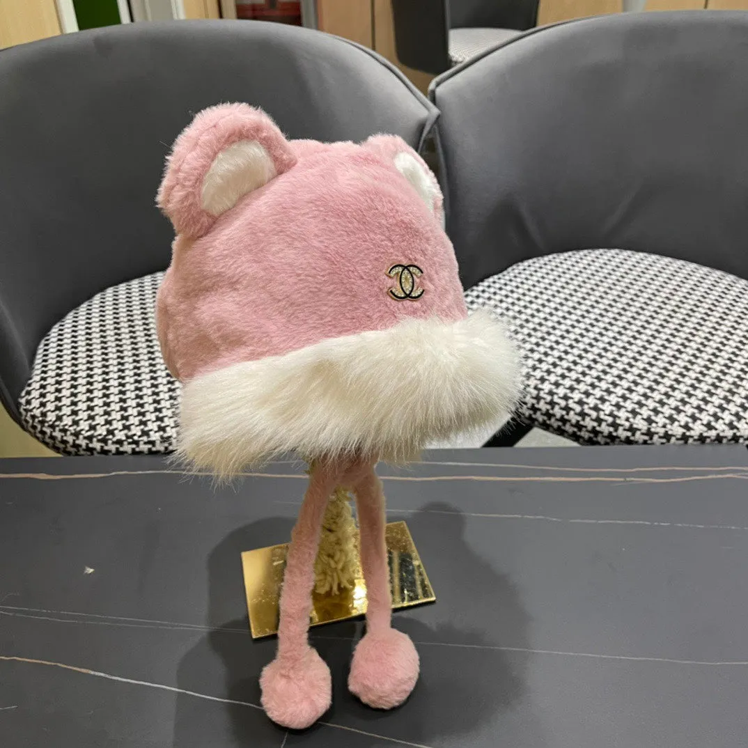 Beanie Hat In Baby Pink Fleece And Wool 433164 view 3