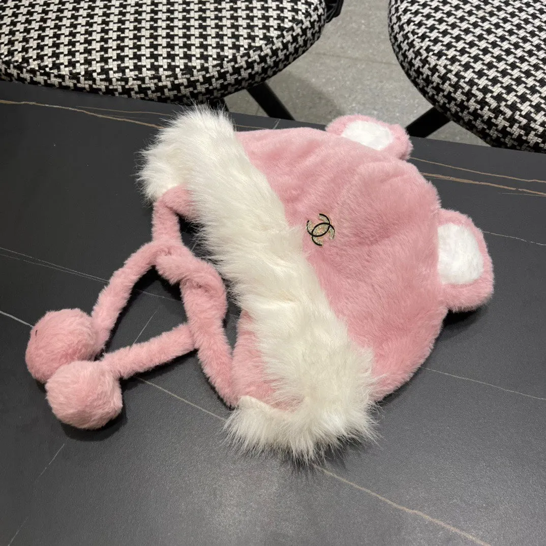 Beanie Hat In Baby Pink Fleece And Wool 433164 view 4