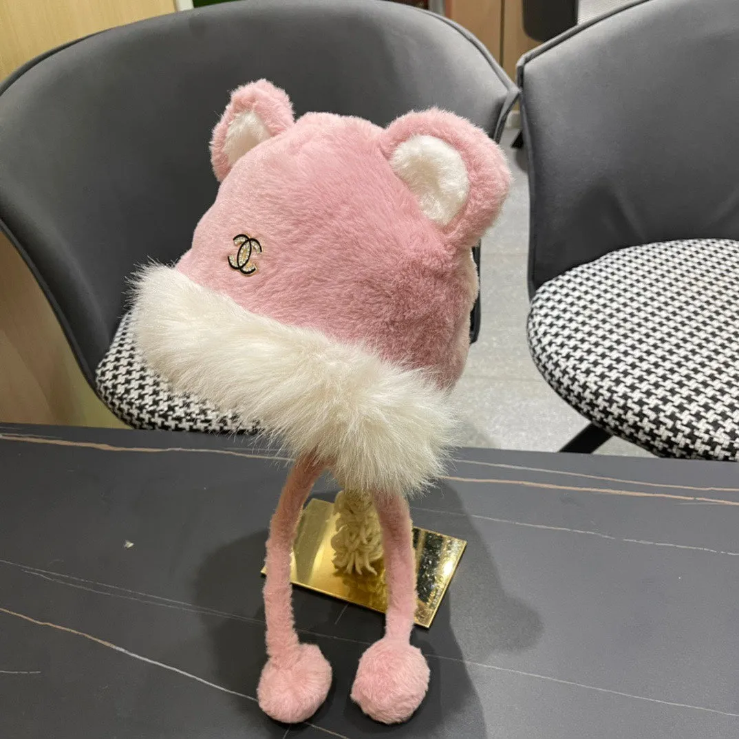 Beanie Hat In Baby Pink Fleece And Wool 433164 view 5