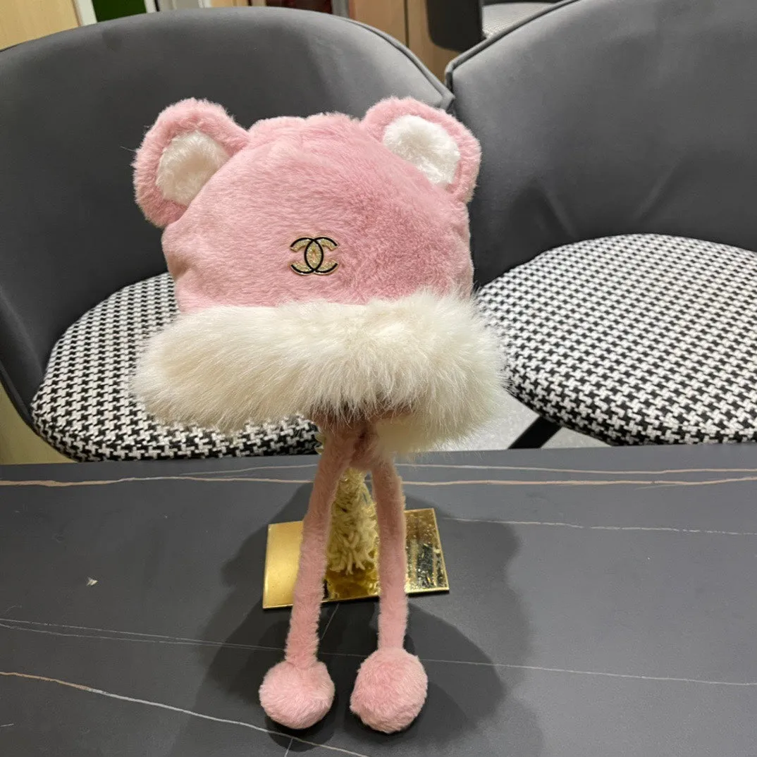 Beanie Hat In Baby Pink Fleece And Wool 433164 view 6