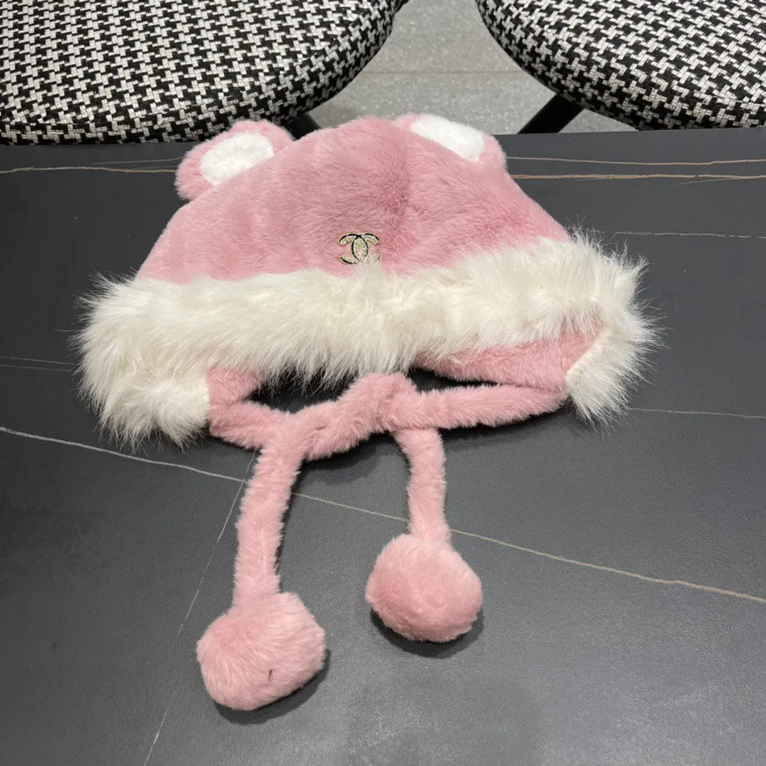 Beanie Hat In Baby Pink Fleece And Wool 433164 view 7