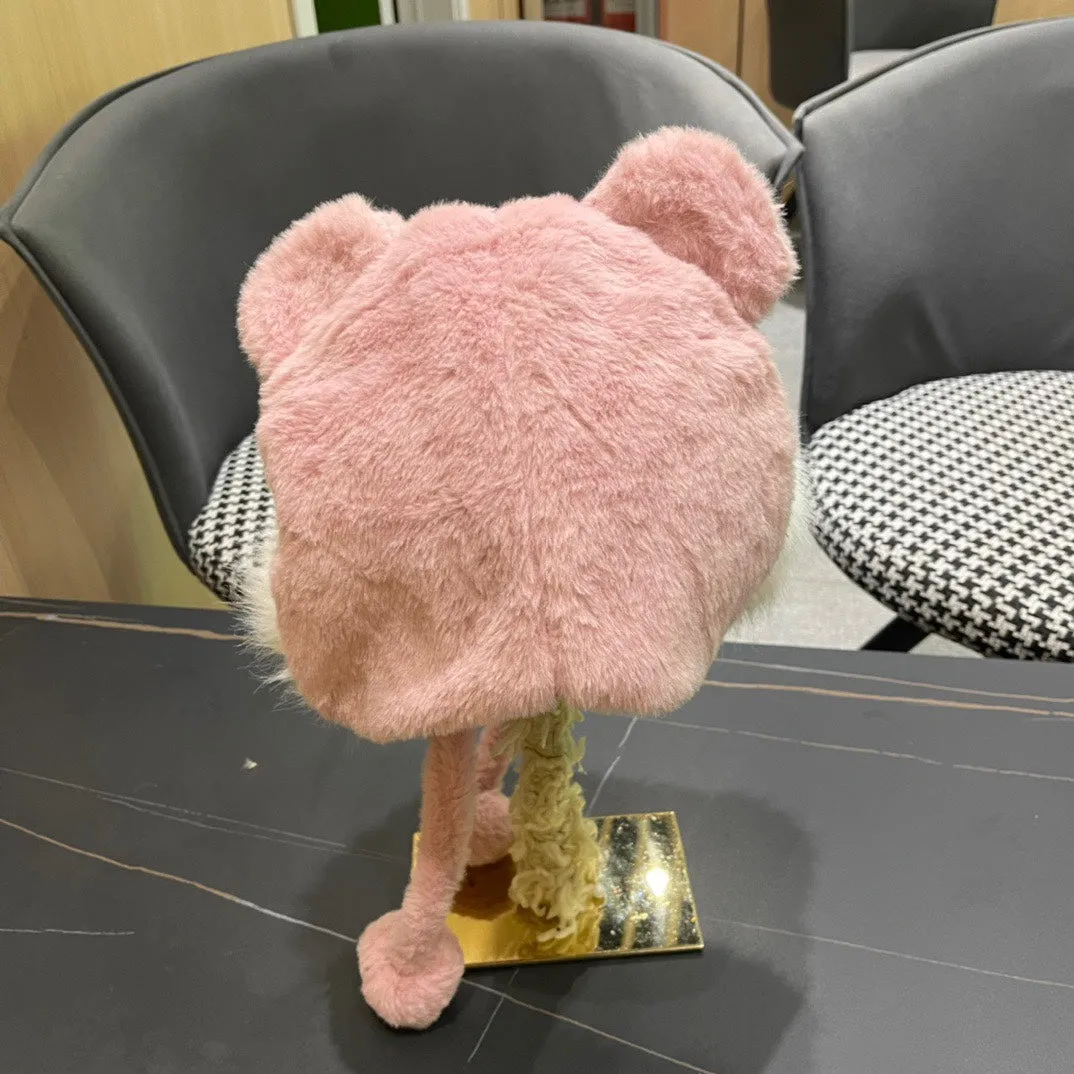 Beanie Hat In Baby Pink Fleece And Wool 433164 view 8
