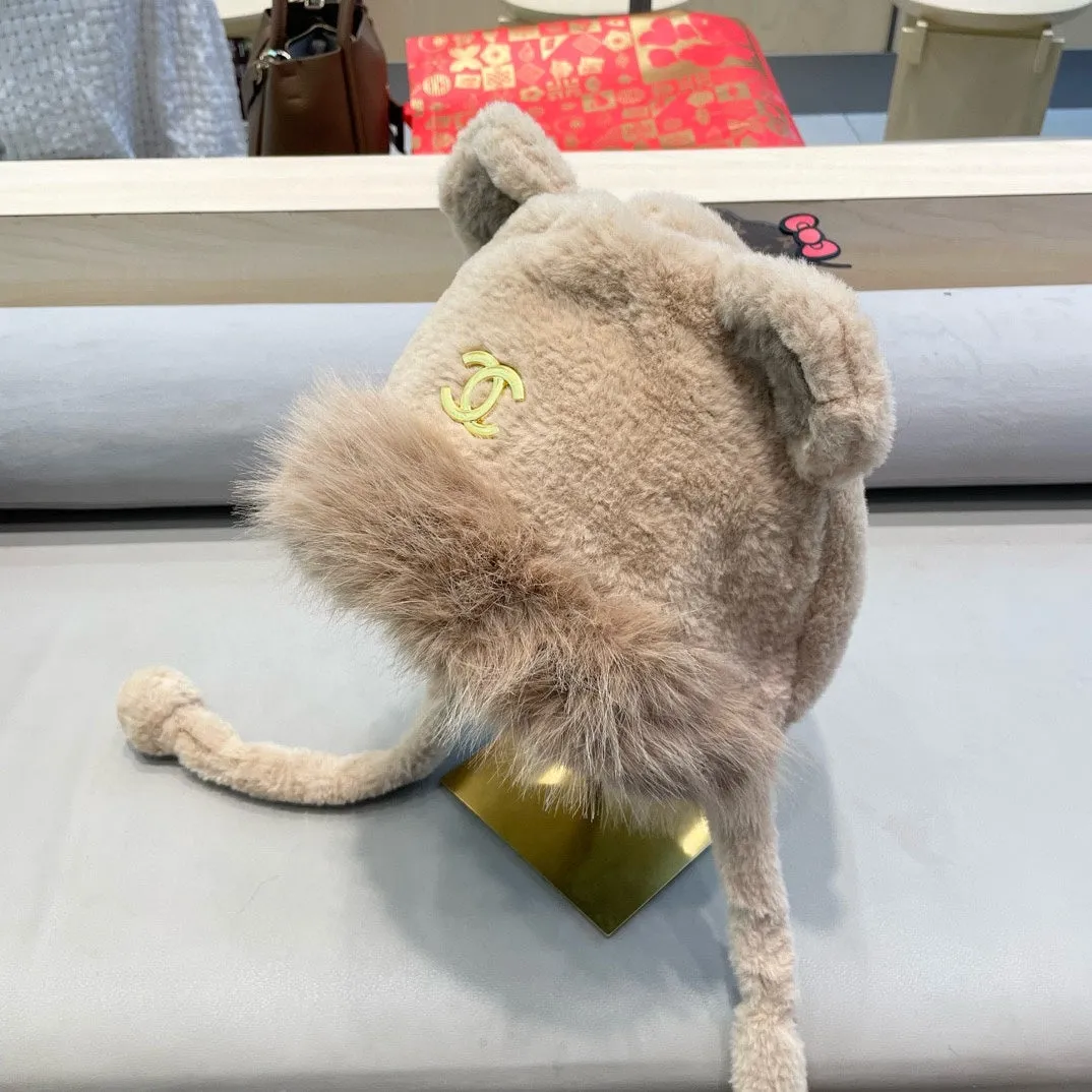 Beanie Hat In Camel Brown Lamb Fur 426238 view 2