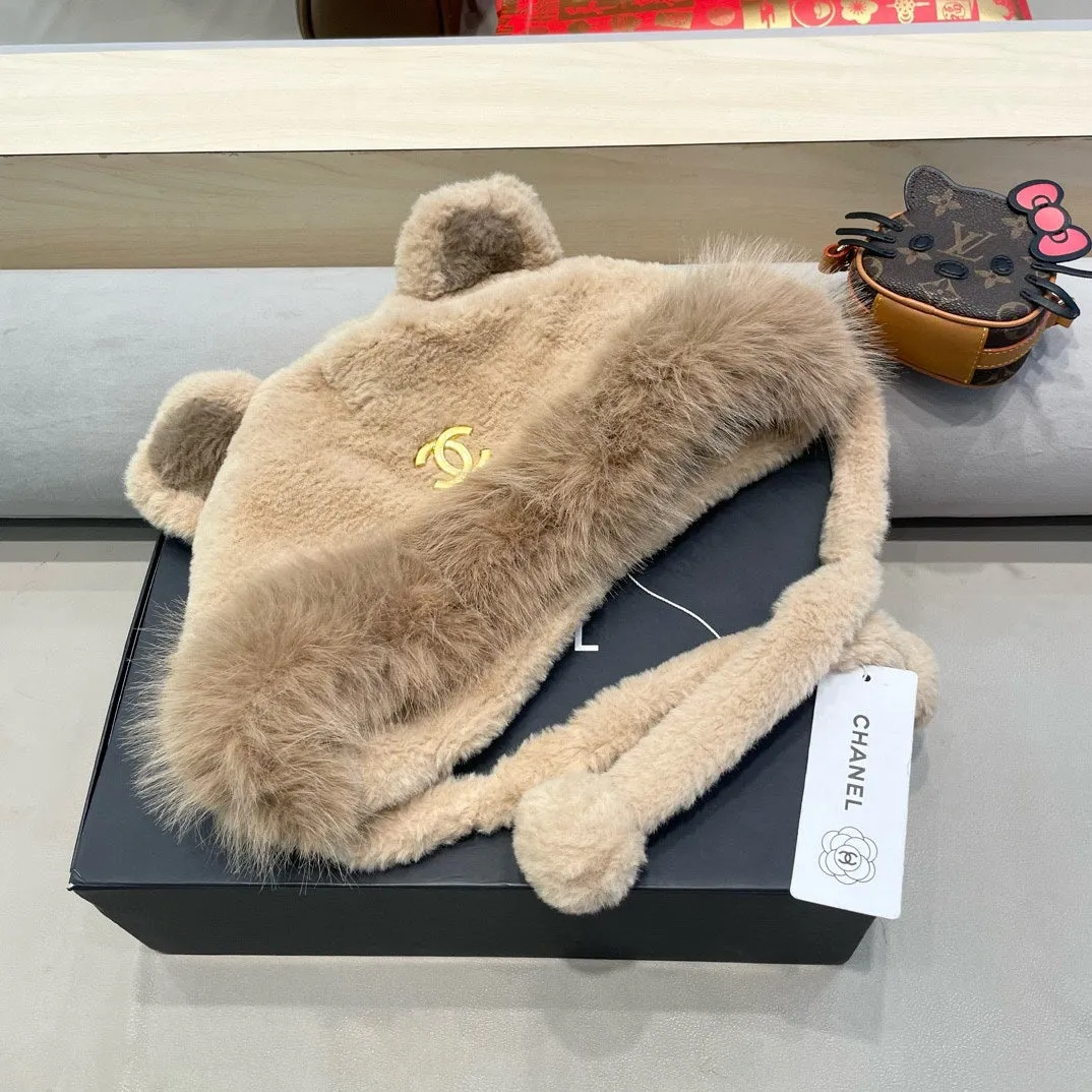 Beanie Hat In Camel Brown Lamb Fur 426238 view 3