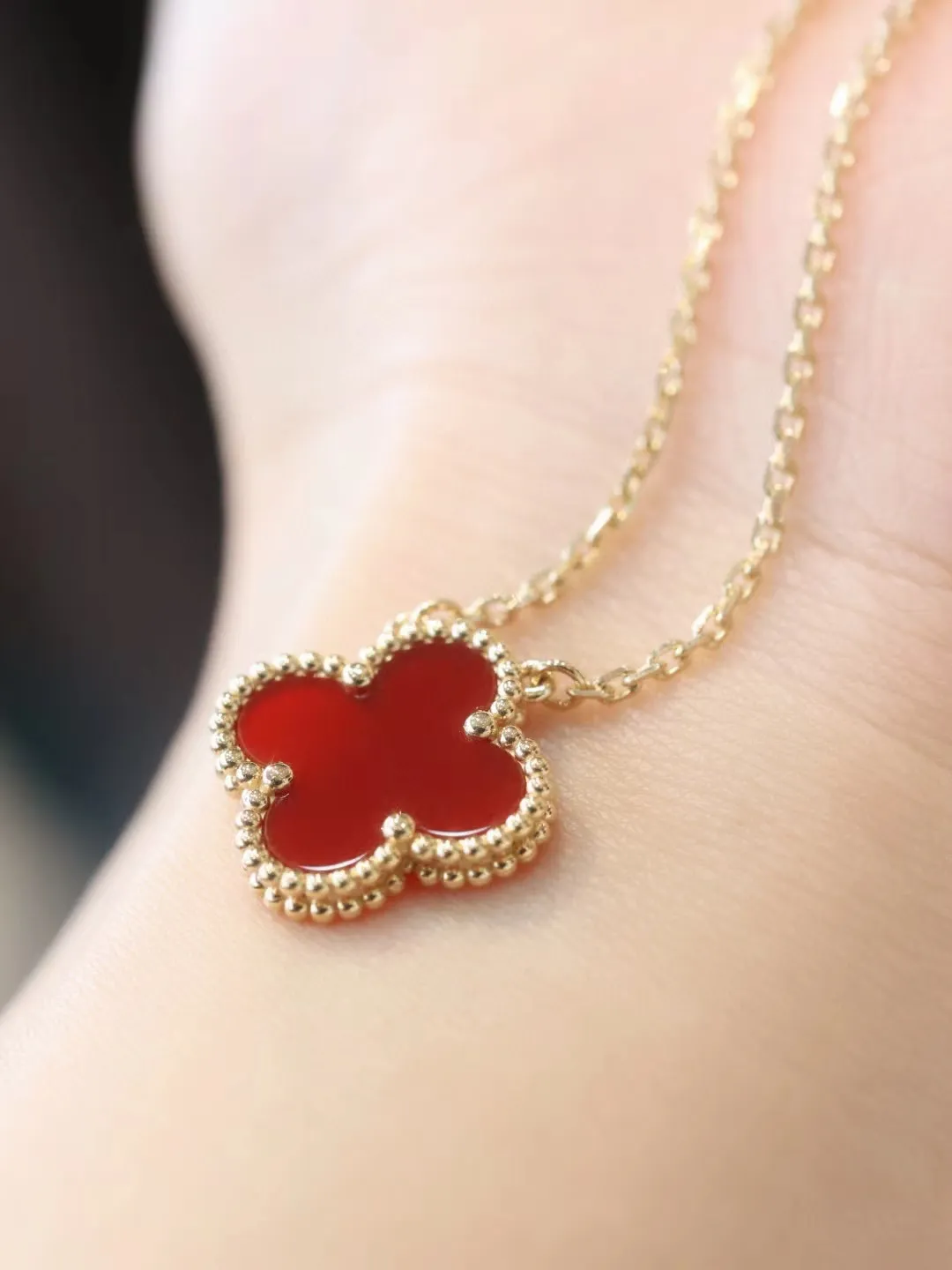Agate Four-Leaf Clover Necklace view 2