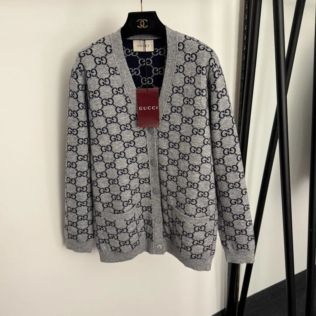 Gucci GG Monogram Knit Cardigan Grey - Certified Pre-Owned Luxury