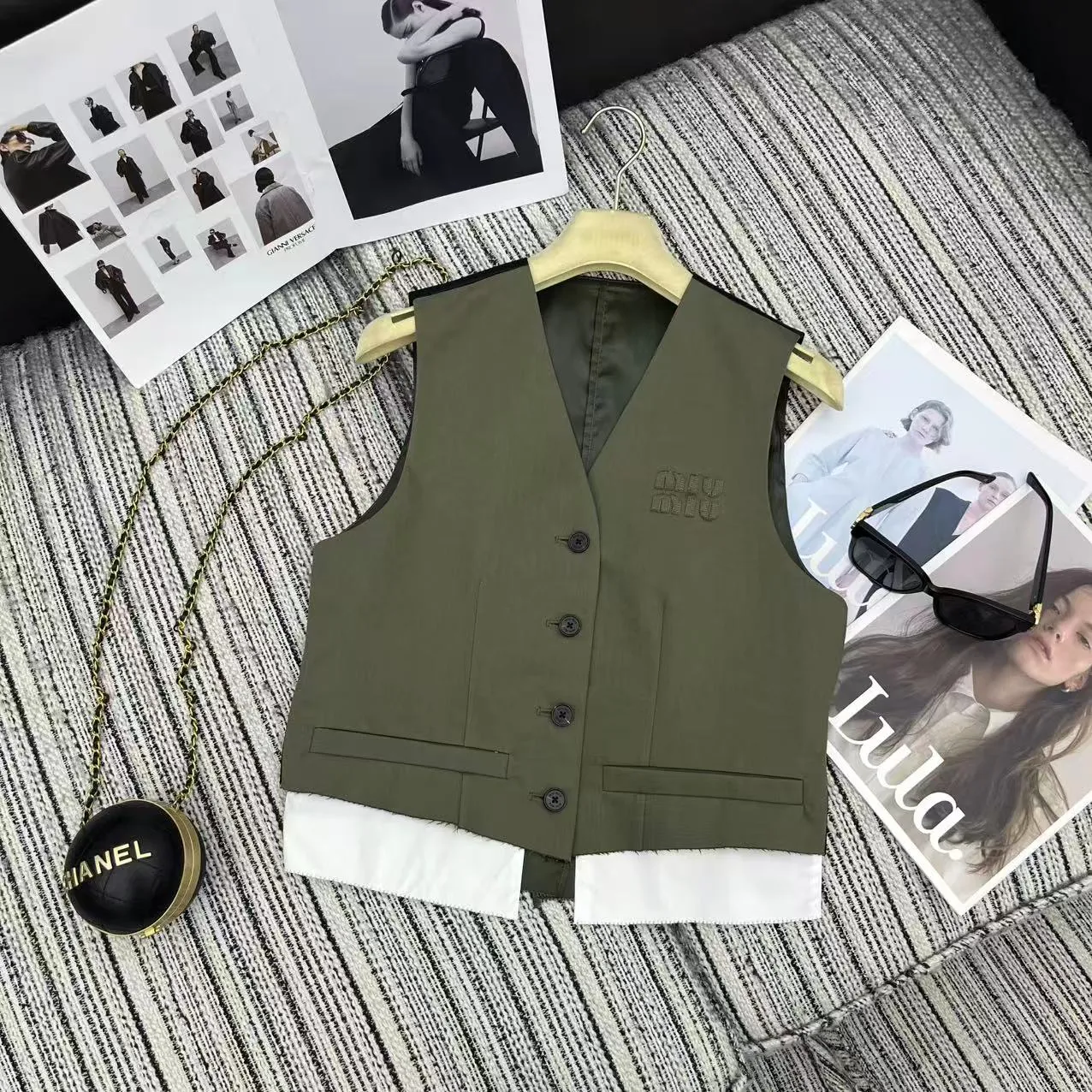 MIU MIU Miu Herringbone Vest - Certified Pre-Owned Luxury